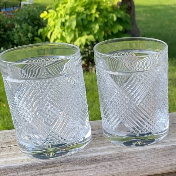 Pair of Ralph Lauren Leaded Crystal Double Old Fashioned Glasses - Argyle - Picture 2 of 15